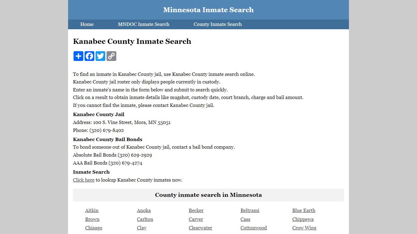 Kanabec County Inmate Search